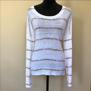 Express Slub Knit Striped Hi-Lo Tee w/Side Slits